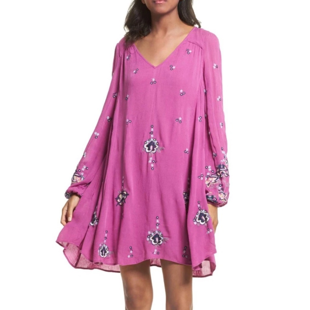 Free People Purple Embroidered Dress Size XS